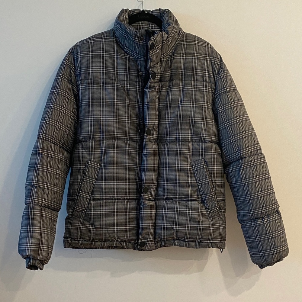 H&M Men's Black Checkered Puffer Jacket